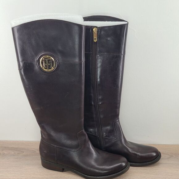 Tommy Hilfiger Women's Imina Dark Brown Leather Riding Boots Size 7 NIB - Picture 2 of 5